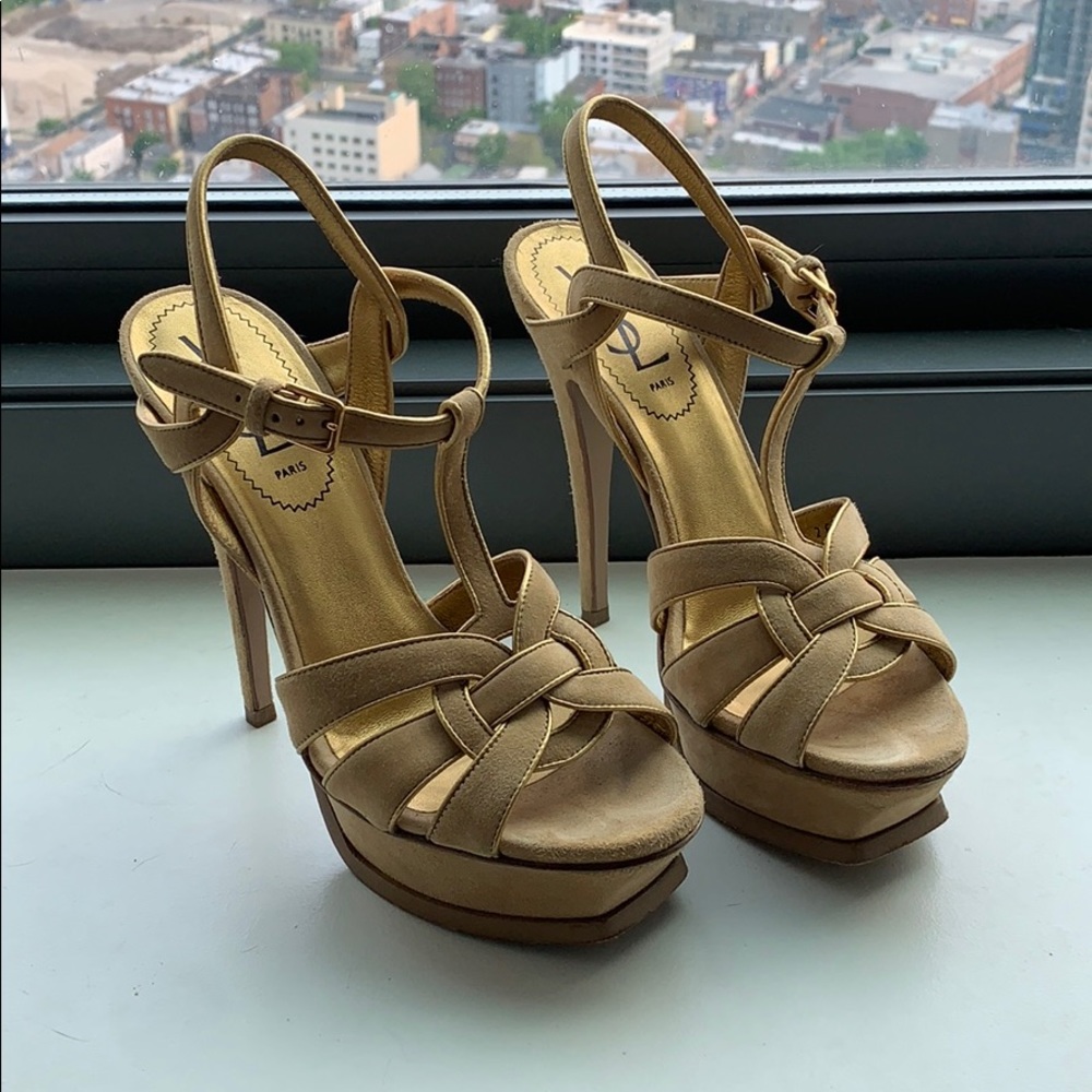 YsL Tribute Heels Tan with Gold Detail size 36